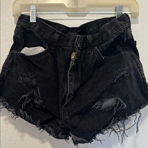 Vintage Rustler Classic black Denim Jeans High Rise Distressed Cut-Off Shorts 32